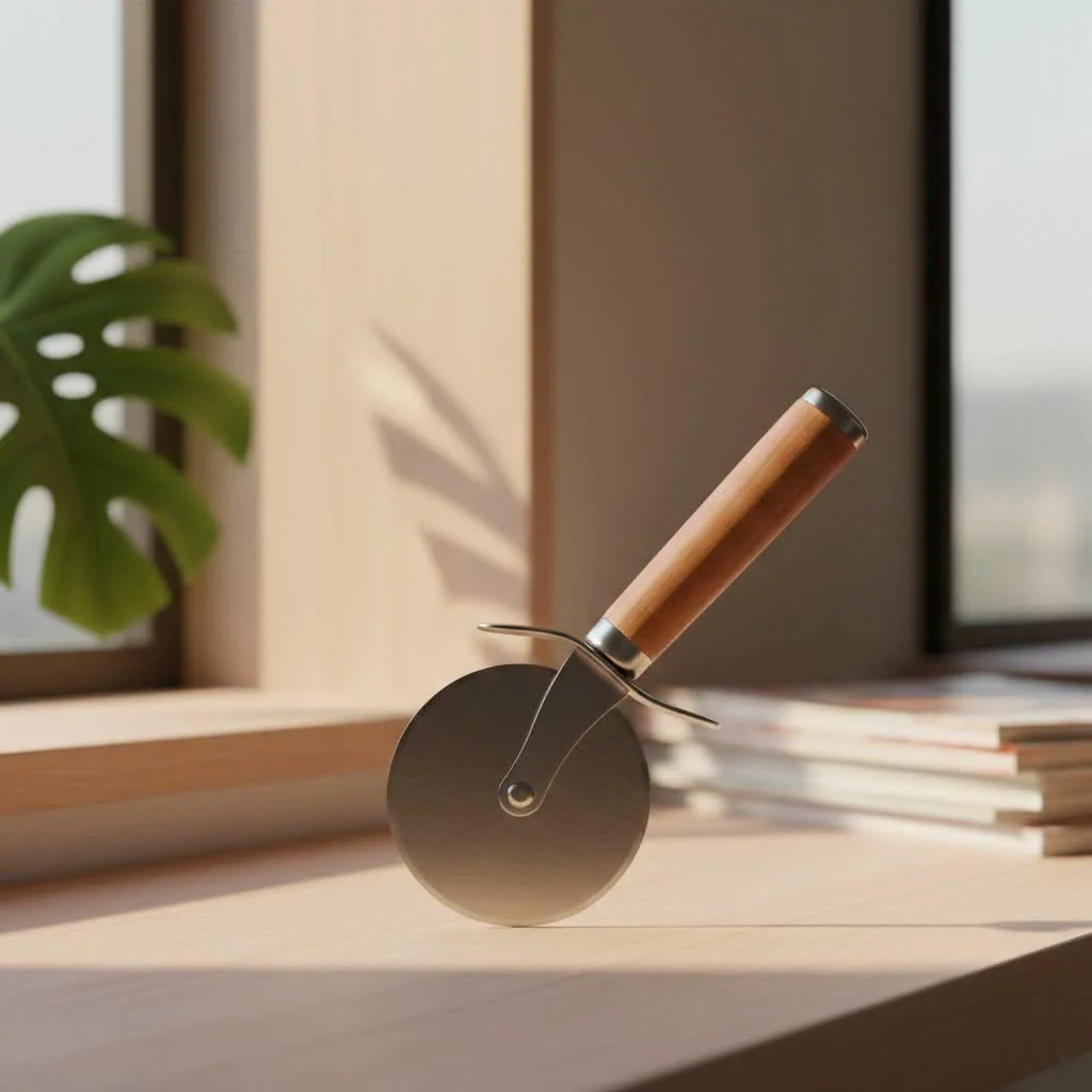 Plastic pizza cutter for non-stick pans