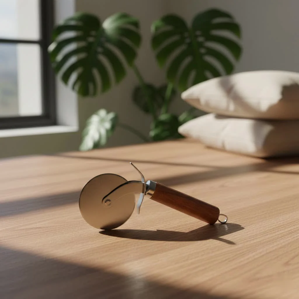 Stainless steel pizza cutter for clean slices