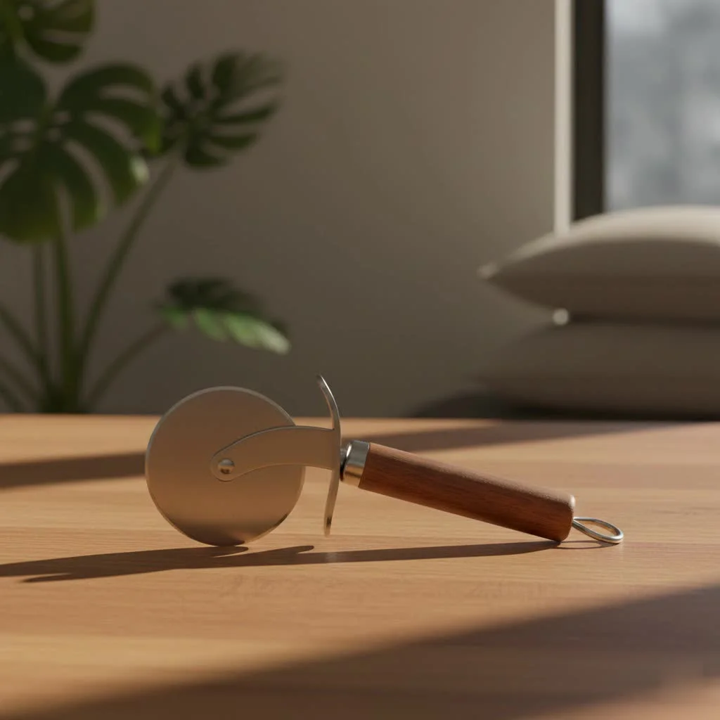 OXO pizza cutter slicing a fresh pizza